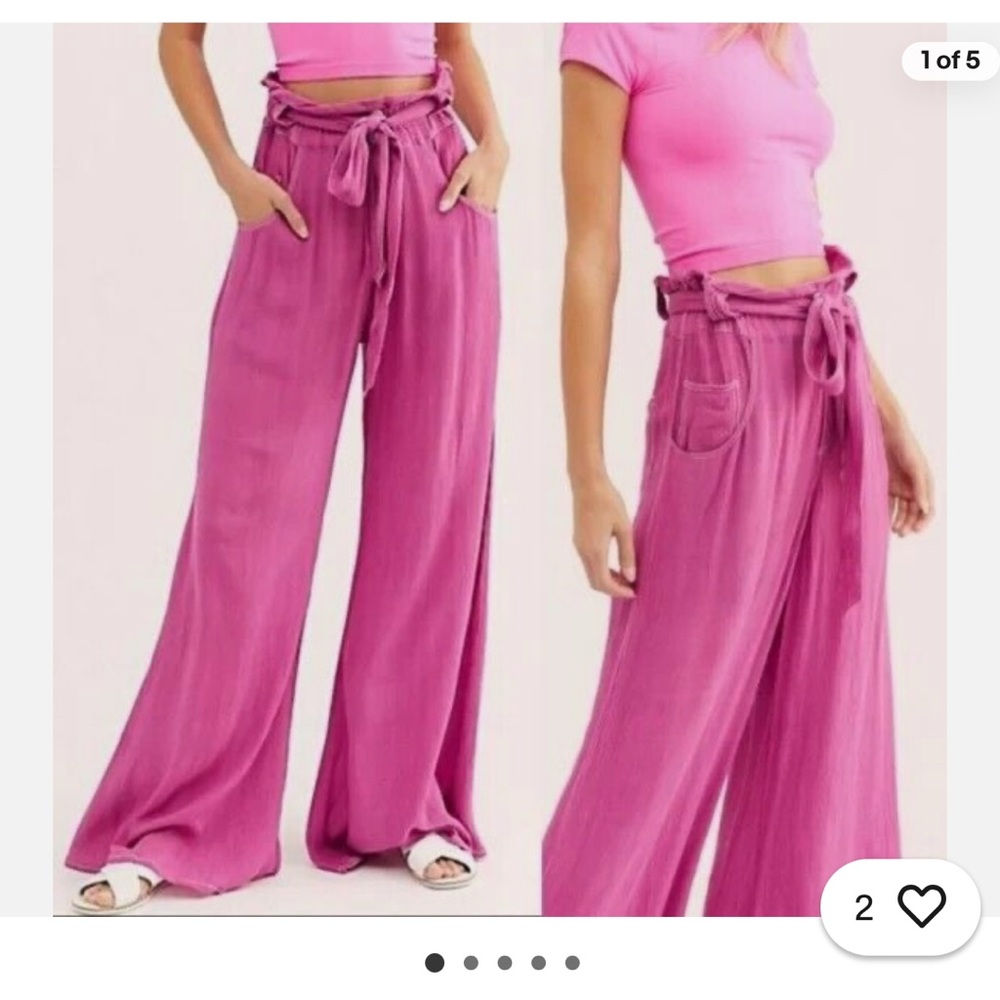 Free People Women's Pink Wide-Leg Pants
